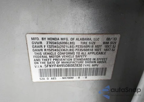 2013 Honda Pilot Touring z USA, uszkodzony, nr VIN 5FNYF4H95DB082830